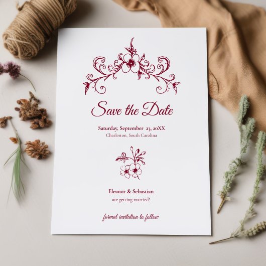 Elegante Romance Bourgondië Floral Wedding Save The Date