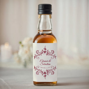 Elegante Romance Bourgondische bruiloft Mini Likeurfles Etiket