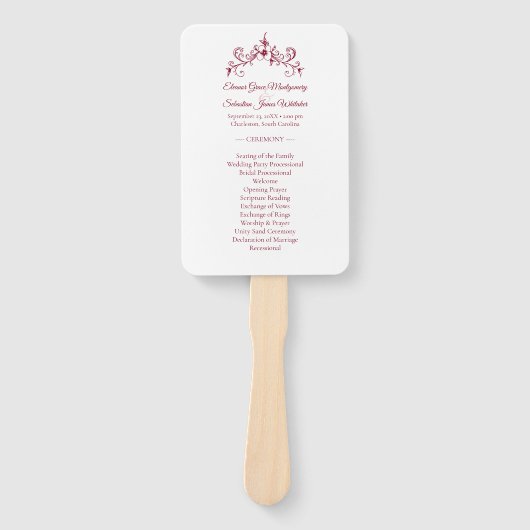 Elegante  Romance Bourgondische bruiloft programma Handwaaier (Voorkant)