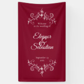Elegante Romance Bourgondische bruiloft Welkom Spandoek (Verticaal)