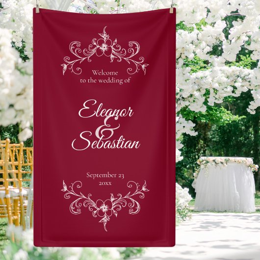Elegante Romance Bourgondische bruiloft Welkom Spandoek