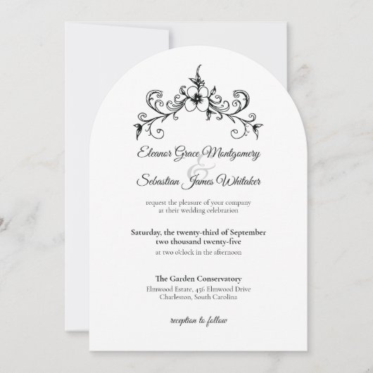 Elegante  Romance Charcoal Black Wedding Kaart (Voorkant)