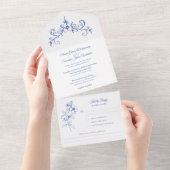 Elegante  Romance Dusty Blue Floral Wedding All In One Uitnodiging (Afscheurbaar)
