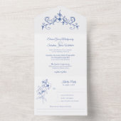 Elegante  Romance Dusty Blue Floral Wedding All In One Uitnodiging (Binnen)