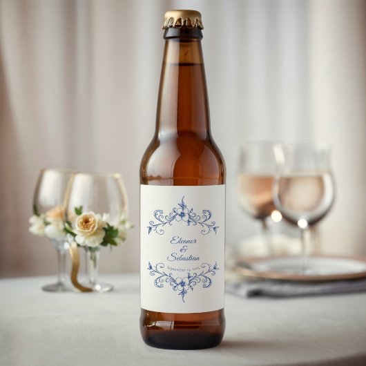 Elegante  Romance Dusty Blue Floral Wedding Bier Etiket