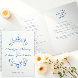 Elegante Romance Dusty Blue Floral Wedding Drieluik Programma