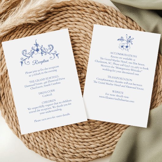 Elegante  Romance Dusty Blue Floral Wedding Informatiekaartje