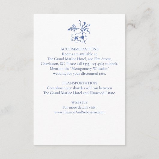 Elegante Romance Dusty Blue Floral Wedding Informatiekaartje (Achterkant)