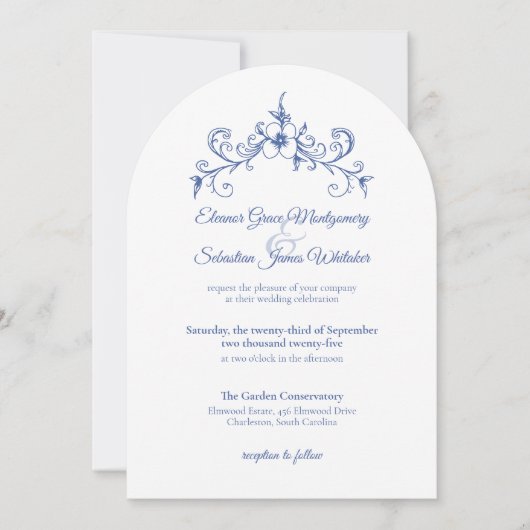 Elegante  Romance Dusty Blue Floral Wedding Kaart (Voorkant)