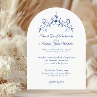 Elegante  Romance Dusty Blue Floral Wedding Kaart