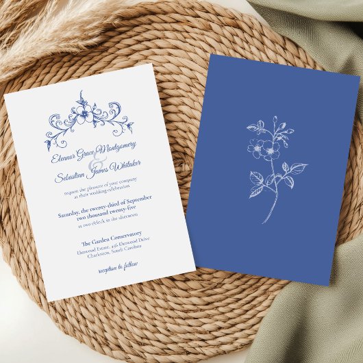 Elegante  Romance Dusty Blue Floral Wedding Kaart