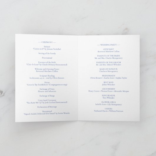 Elegante  Romance Dusty Blue Floral Wedding Programma (Binnen)