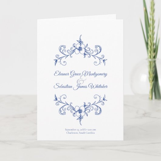 Elegante  Romance Dusty Blue Floral Wedding Programma (Voorkant)