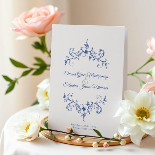 Elegante  Romance Dusty Blue Floral Wedding Programma