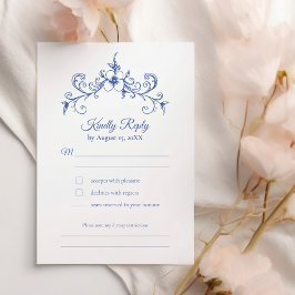 Elegante Romance Dusty Blue Floral Wedding RSVP Kaartje