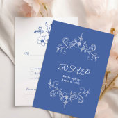 Elegante  Romance Dusty Blue Floral Wedding RSVP Kaartje