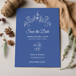Elegante Romance Dusty Blue Floral Wedding Save The Date