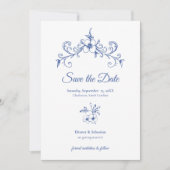 Elegante Romance Dusty Blue Floral Wedding Save The Date (Voorkant)