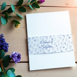 Elegante  Romance Dusty Blue Floral Wedding Uitnodigingen Wikkel