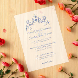 Elegante Romance Dusty Blue Floral Wedding Vellum Uitnodigingen