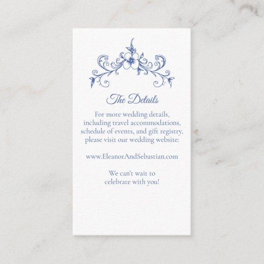 Elegante  Romance Dusty Blue QR Code Wedding Informatiekaartje (Voorkant)