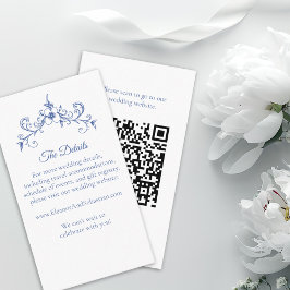 Elegante Romance Dusty Blue QR Code Wedding Informatiekaartje