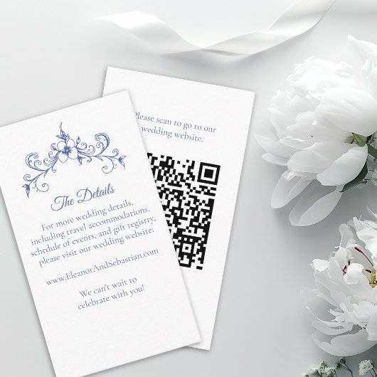 Elegante  Romance Dusty Blue QR Code Wedding Informatiekaartje
