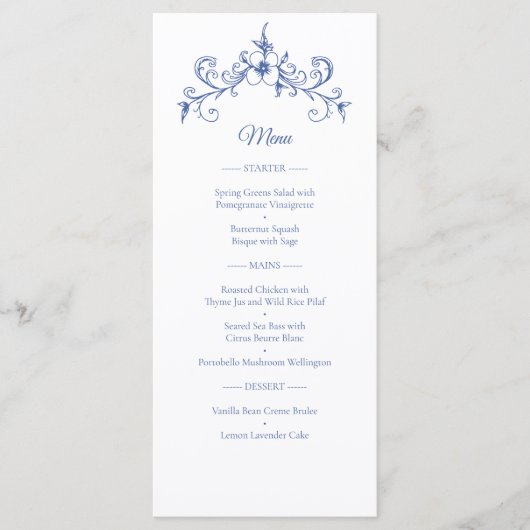 Elegante Romance Dusty Blue Wedding Menu (Voorkant)