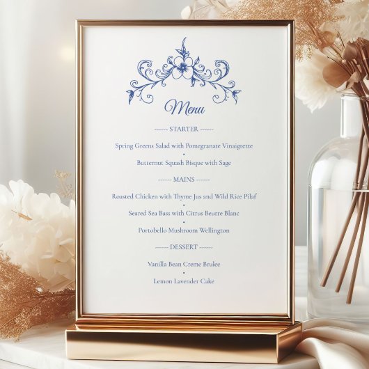 Elegante  Romance Dusty Blue Wedding Menu Poster