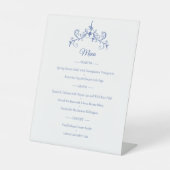Elegante  Romance Dusty Blue Wedding Menu Reclamebord Met Voetstuk (Voorkant)