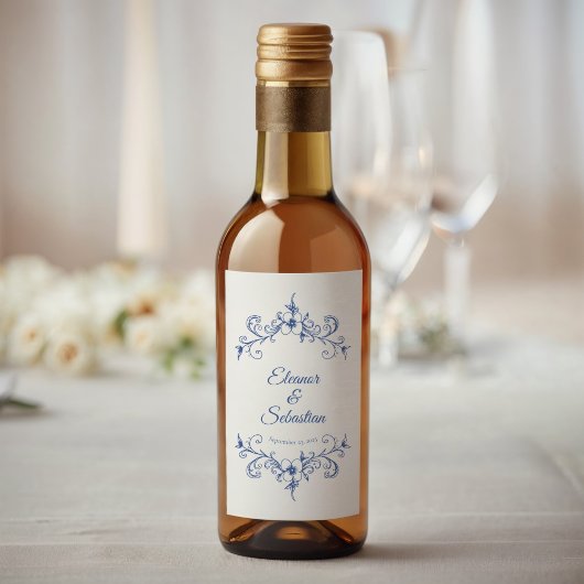 Elegante Romance Dusty Blue Wedding Mini Wijn Etiket