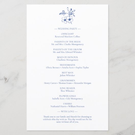 Elegante Romance Dusty Blue Wedding Program (Achterkant)