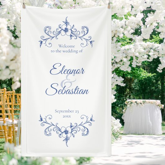 Elegante  Romance Dusty Blue Wedding Welkom Spandoek