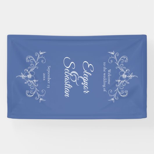 Elegante  Romance Dusty Blue Wedding Welkom Spandoek (Horizontaal)
