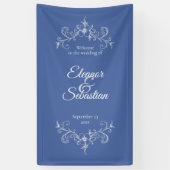 Elegante  Romance Dusty Blue Wedding Welkom Spandoek (Verticaal)