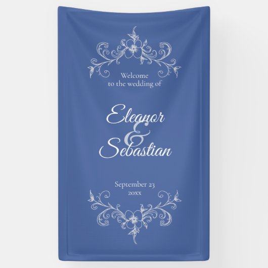 Elegante  Romance Dusty Blue Wedding Welkom Spandoek (Verticaal)