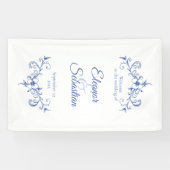 Elegante  Romance Dusty Blue Wedding Welkom Spandoek (Horizontaal)