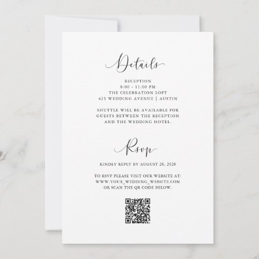 Elegante Romance | Foto QR Code Alles in één bruil Kaart (Achterkant)