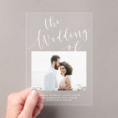 Elegante Romance | Minimalistische foto bruiloft Acryl Uitnodigingen (Insitu (Draagbaar))