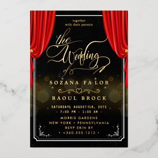 Elegante Romance | Roos Gold Foil Wedding Folie Uitnodiging (Voorkant)