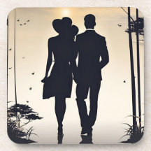 Elegante Romance Silhouet Paar Zonsondergang Strol