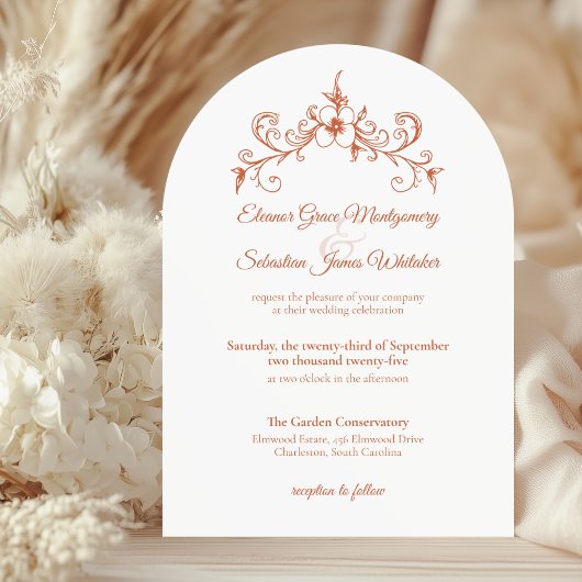 Elegante  Romance Terracotta Floral Wedding Kaart