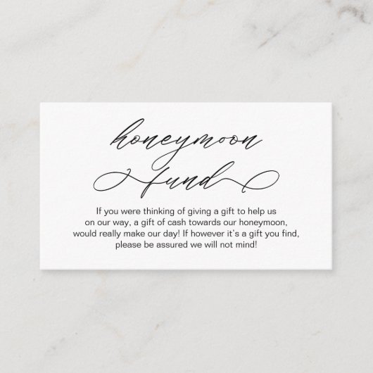 Elegante Romantisch, Huwelijksreis Fonds of Wensen Informatiekaartje (Voorkant)
