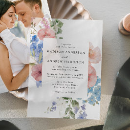 Elegante Romantische Aquarel Bloemen Frame Bruilof Vellum Uitnodigingen