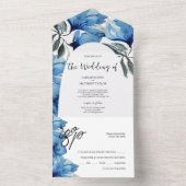 Elegante romantische blauwe artistieke bloemen all in one uitnodiging (Binnen)