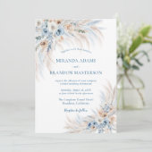Elegante Romantische Blauwe Bloem Boho Bruiloft Kaart (Staand voorkant)