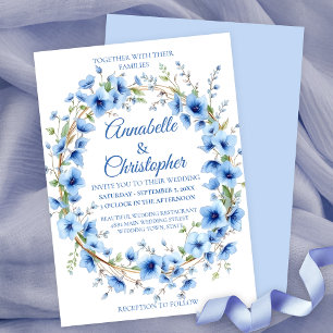 Elegante romantische blauwe bloemenkrans bruiloft kaart