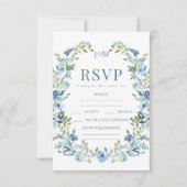 Elegante romantische blauwe bloemenkrans rustieke  RSVP kaartje (Voorkant)