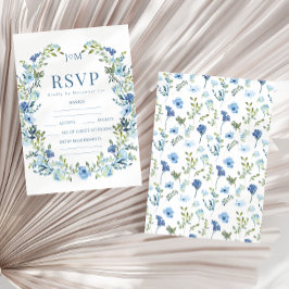 Elegante romantische blauwe bloemenkrans rustieke  RSVP kaartje