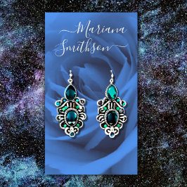 Elegante romantische blauwe roos oorbellen display visitekaartje